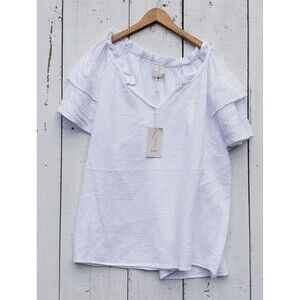 JOIE Women's White 100% Cotton Gauze Short Sleeved Ruffled Flowy Blouse Sz 2X